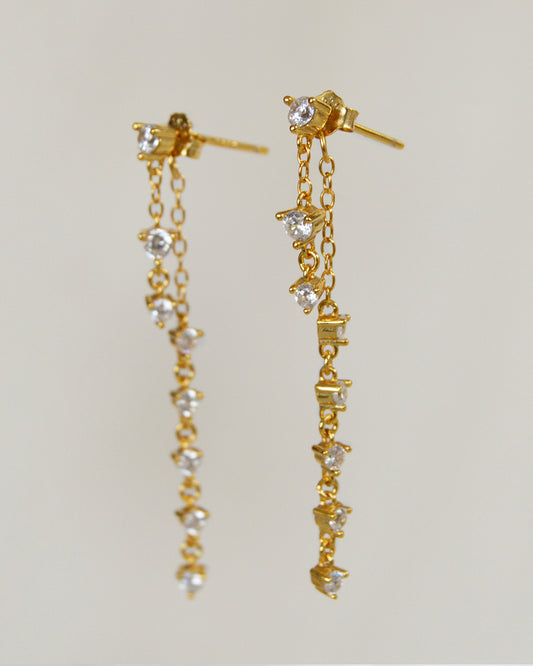 14k gold-plated sterling silver dangle earrings with dangling back piece side angle
