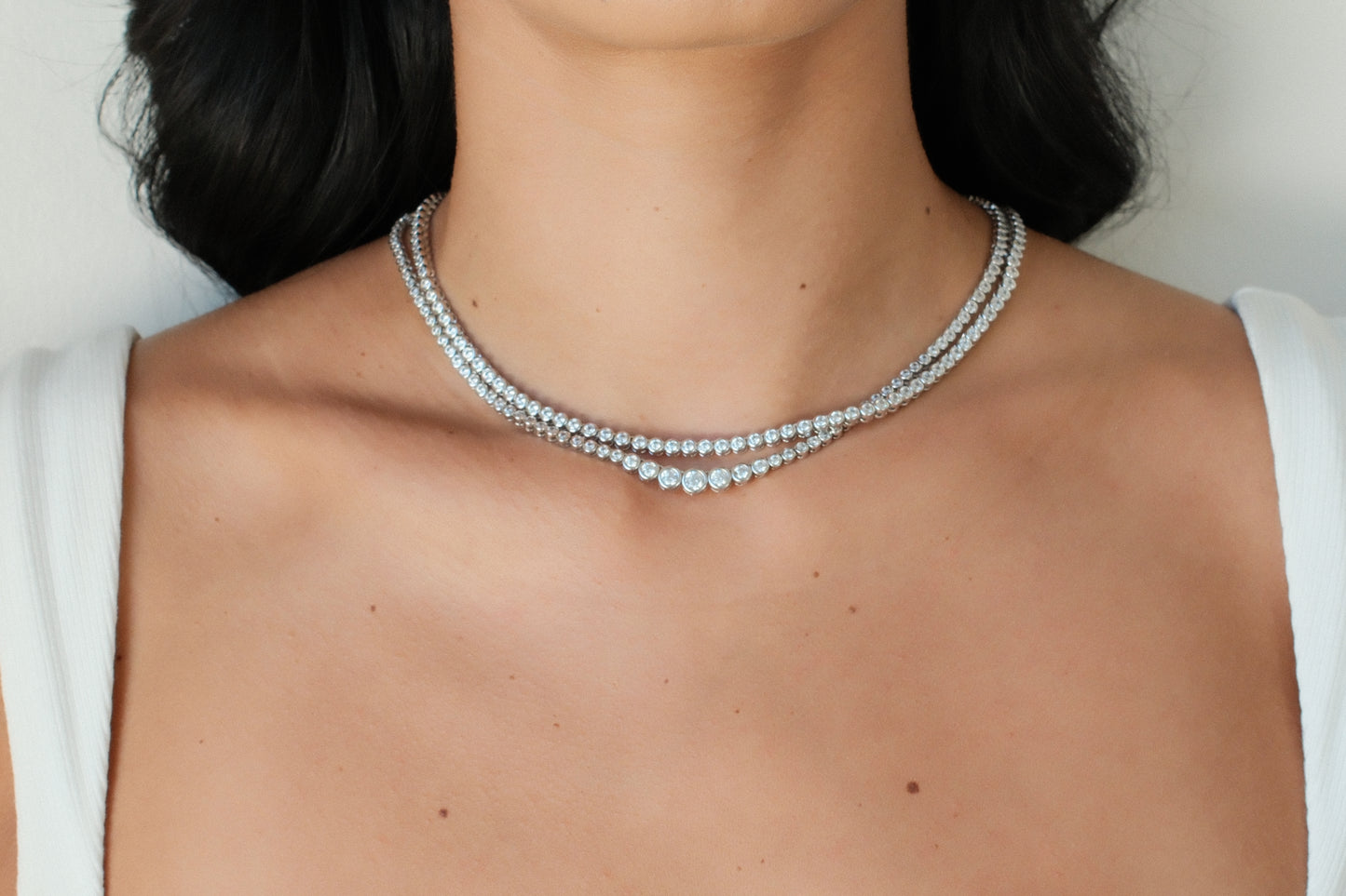 Graduated Bezel Tennis Necklace