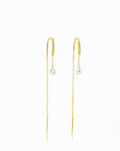Gold plated threader earrings with handling CZ stone