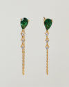 Emerald Teardrop Chained Earrings